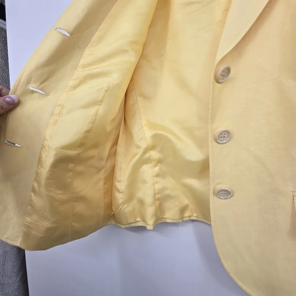 Lafayette 148 Linen Wool Blazer Womens Size 8 Yellow Classic Office Career Girly